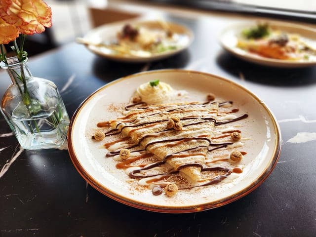 Cinnamon Roll Crepe/Waffle.