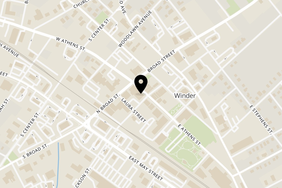 Map showing the location of Le Gabrielle Crepes & Waffles Winder on 25 E Athens St in Winder